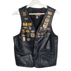 Harley Davidson HOG Harley Owners Group Patches & Pins Leather Vest Black Size S